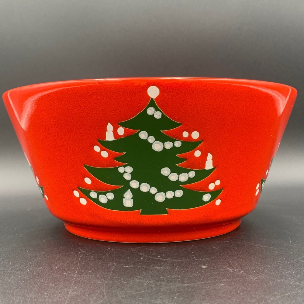 Vintage Christmas Tree Red Ceramic Serving Bowl Holiday Decor MCM Retro